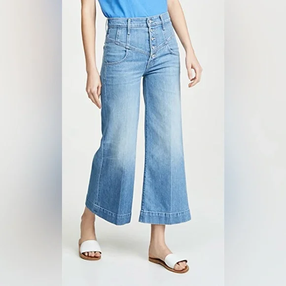 MOTHER The Swooner Roller Cropped Wide-Leg Jeans in Post No Bills Size 29 - Picture 3 of 16